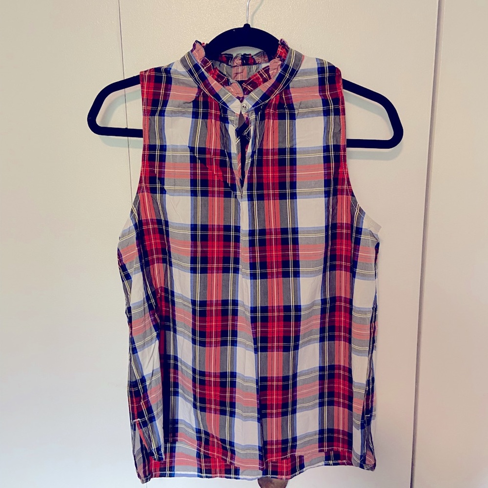Jcrew sleeveless plaid blouse